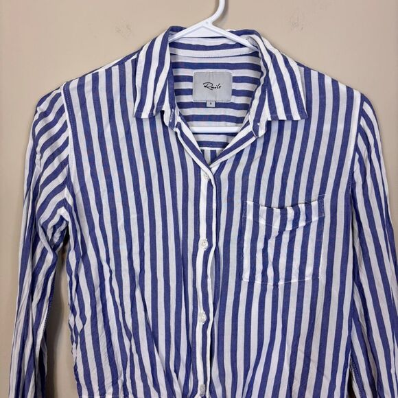 Rails Blue & White Striped Collared Button Front Tie Front Long Sleeve Top Small - Picture 4 of 7